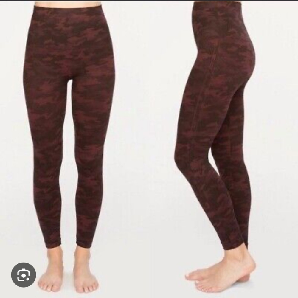 Spanx Burgundy Dark Red Camo Print Seamless Leggings Sz S #O1